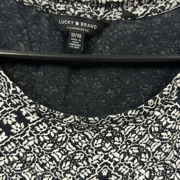 Lucky Brand Black White Paisley 3 Quarter Sleeve Tee Top Womens Plus Size 1X - Picture 6 of 9
